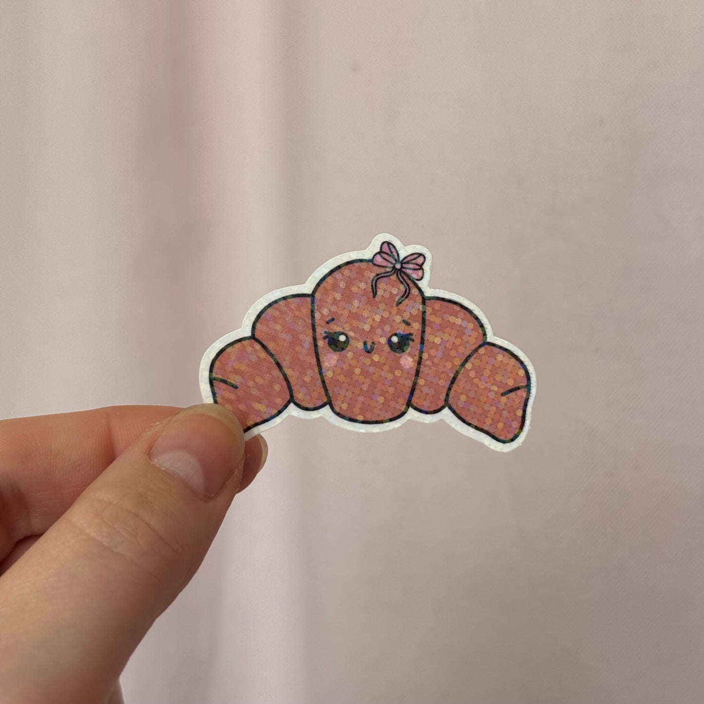 Croissant Sticker mit Schleife holographisch